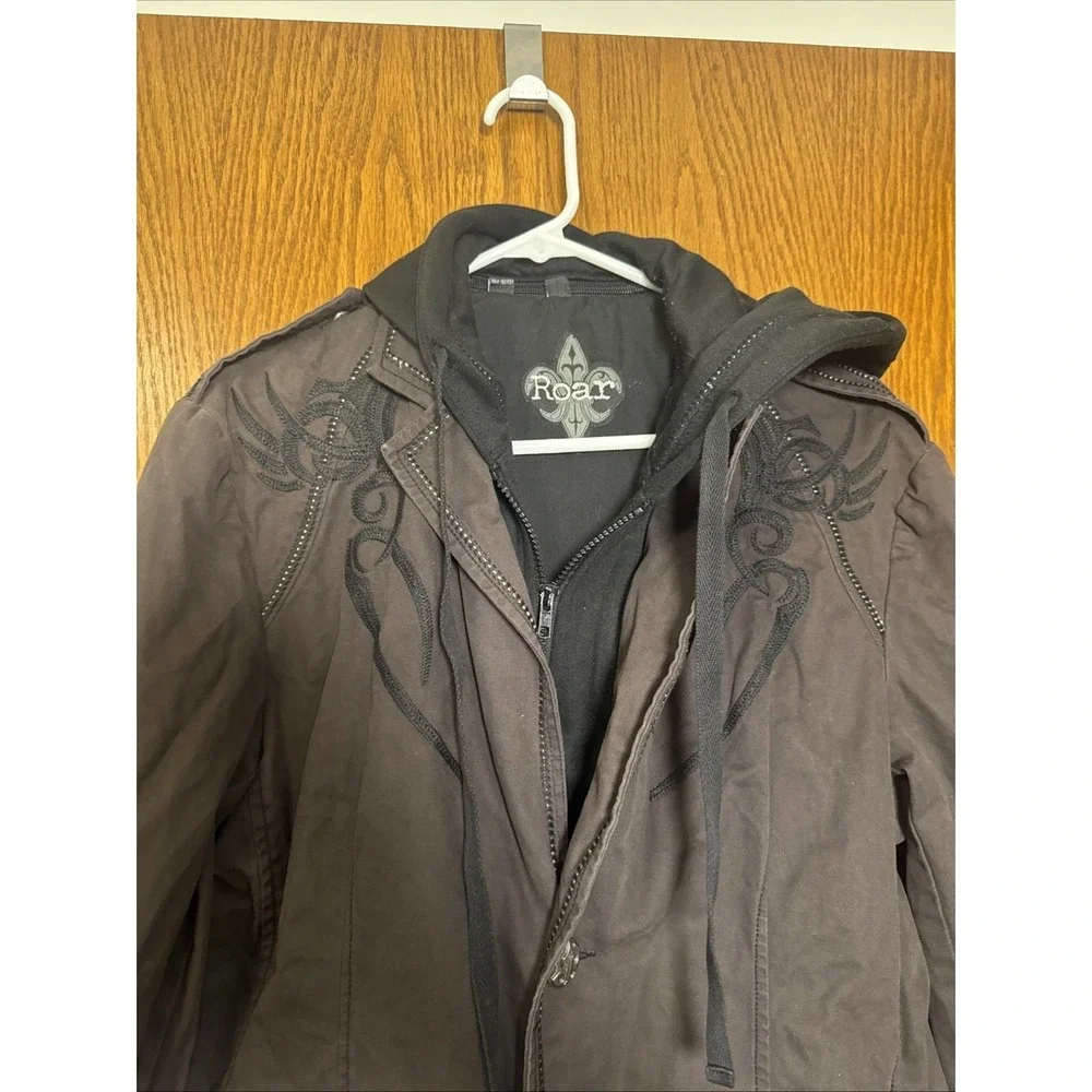 Roar Corduroy Blazer Jacket Men Medium Fray Distressed Detailed Lining Drk Brown - Picture 2 of 16